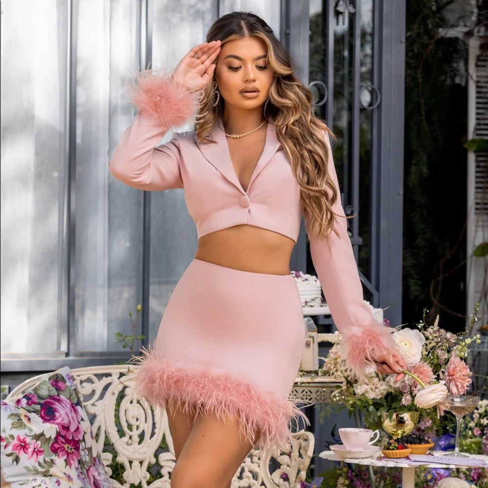 Pink Feather Trim Suit
